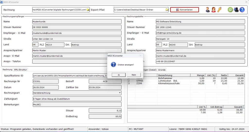 Extrahierung abgeschlossen